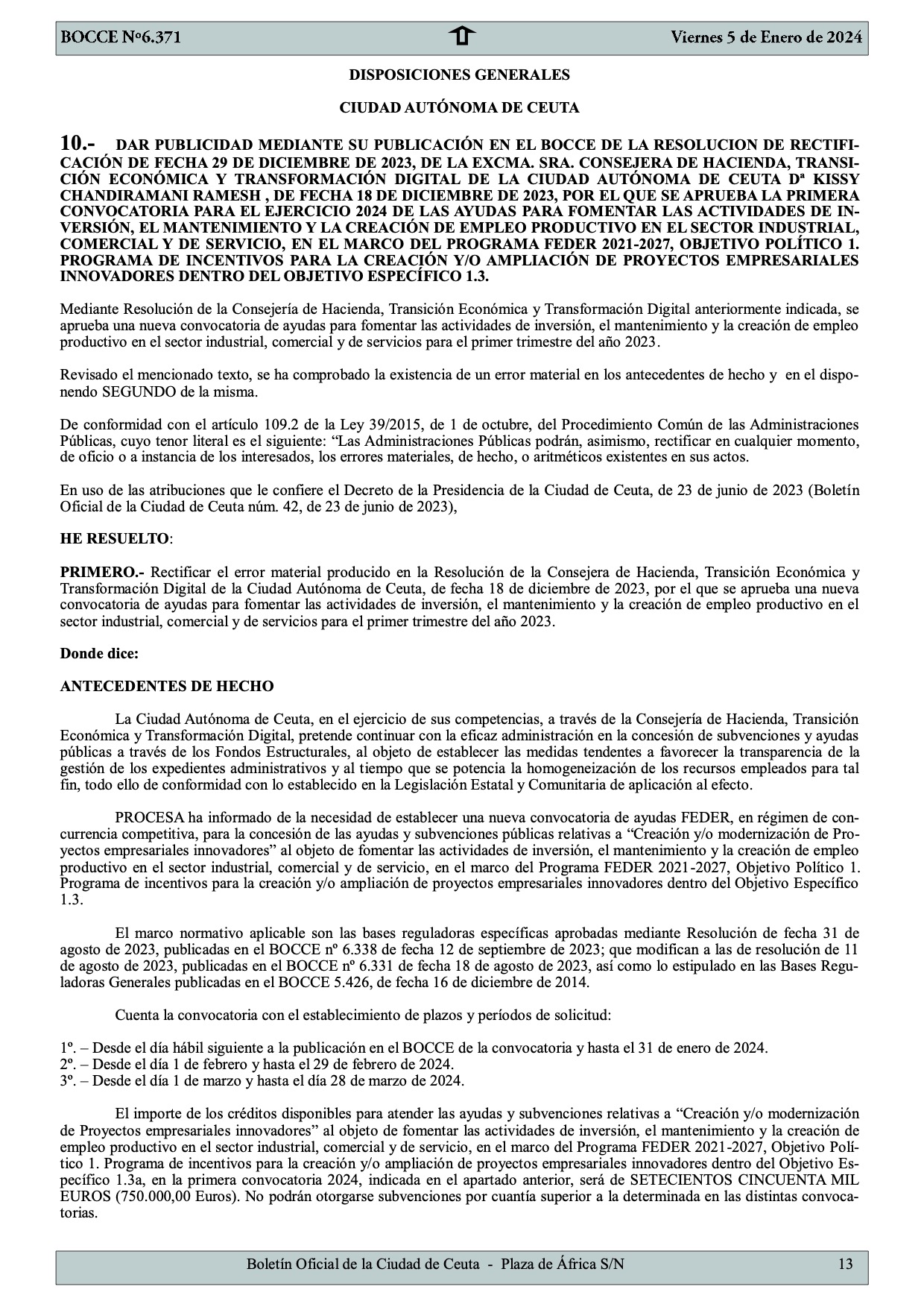 PRIMERA CONVOCATORIA FEDER 2024