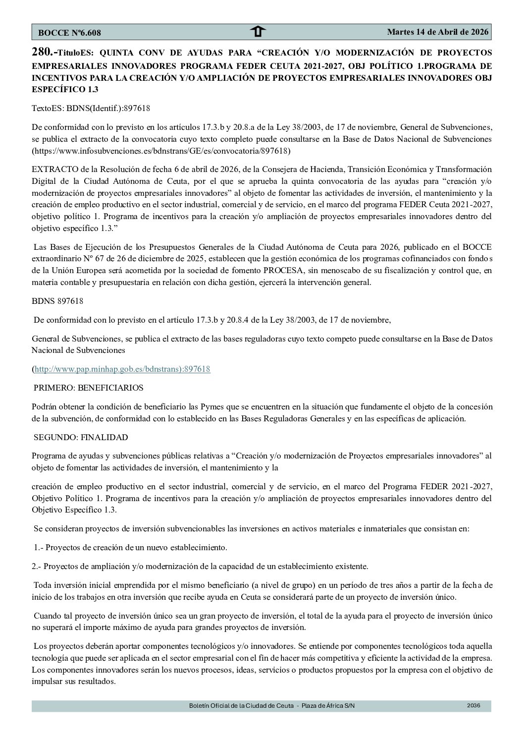 PRIMERA CONVOCATORIA FEDER 2024